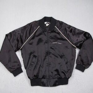Vintage Top Line McDonnell Douglas MD-80 Satin Bomber Jacket Men Large Black USA